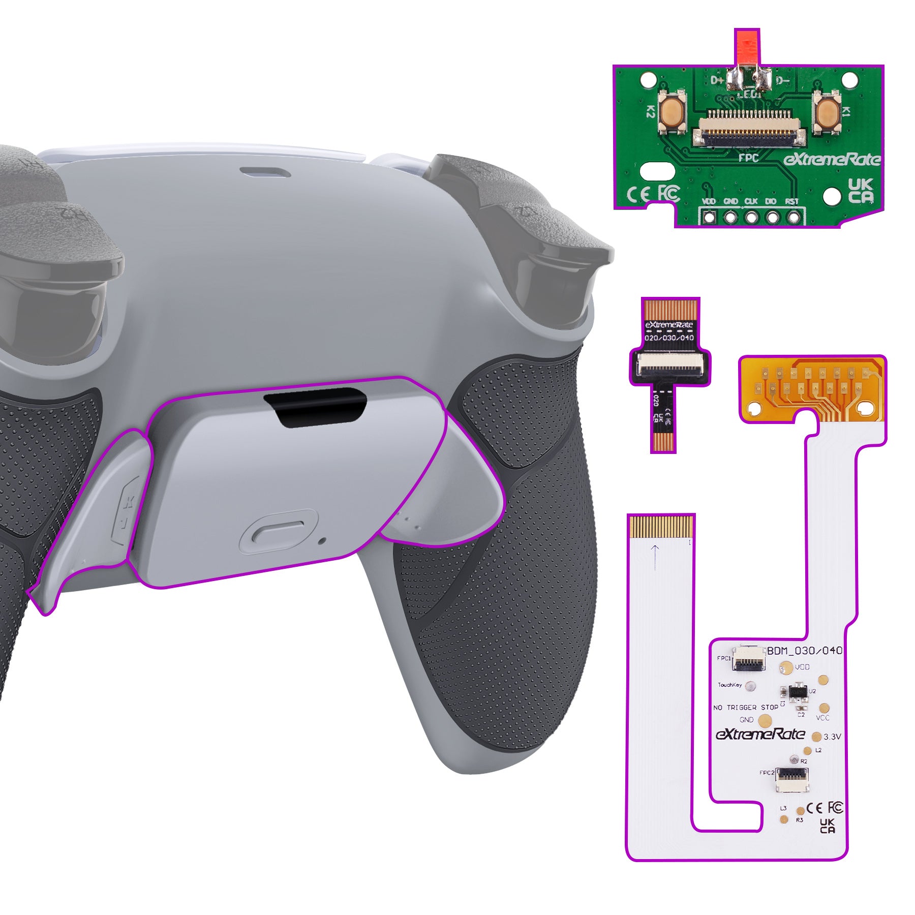 eXtremeRate Remappable RISE V3 Remap Kit for PS5 Controller BDM 030/040/050 - Rubberized Classic Gray Back Buttons | Customizable Gaming Accessory for Competitive Play & Enhanced Performance