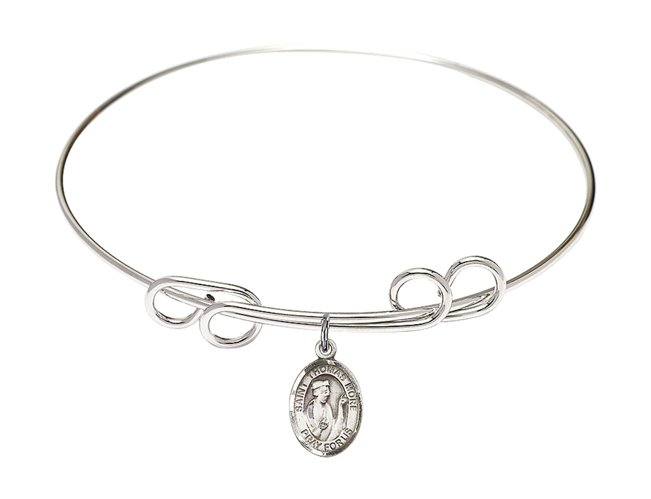 DiamondJewelryNY Sterling Silver Double Loop Bangle Bracelet with St. Thomas More Charm - Elegant Religious Jewelry for Women, Perfect for Church, Weddings & Special Occasions