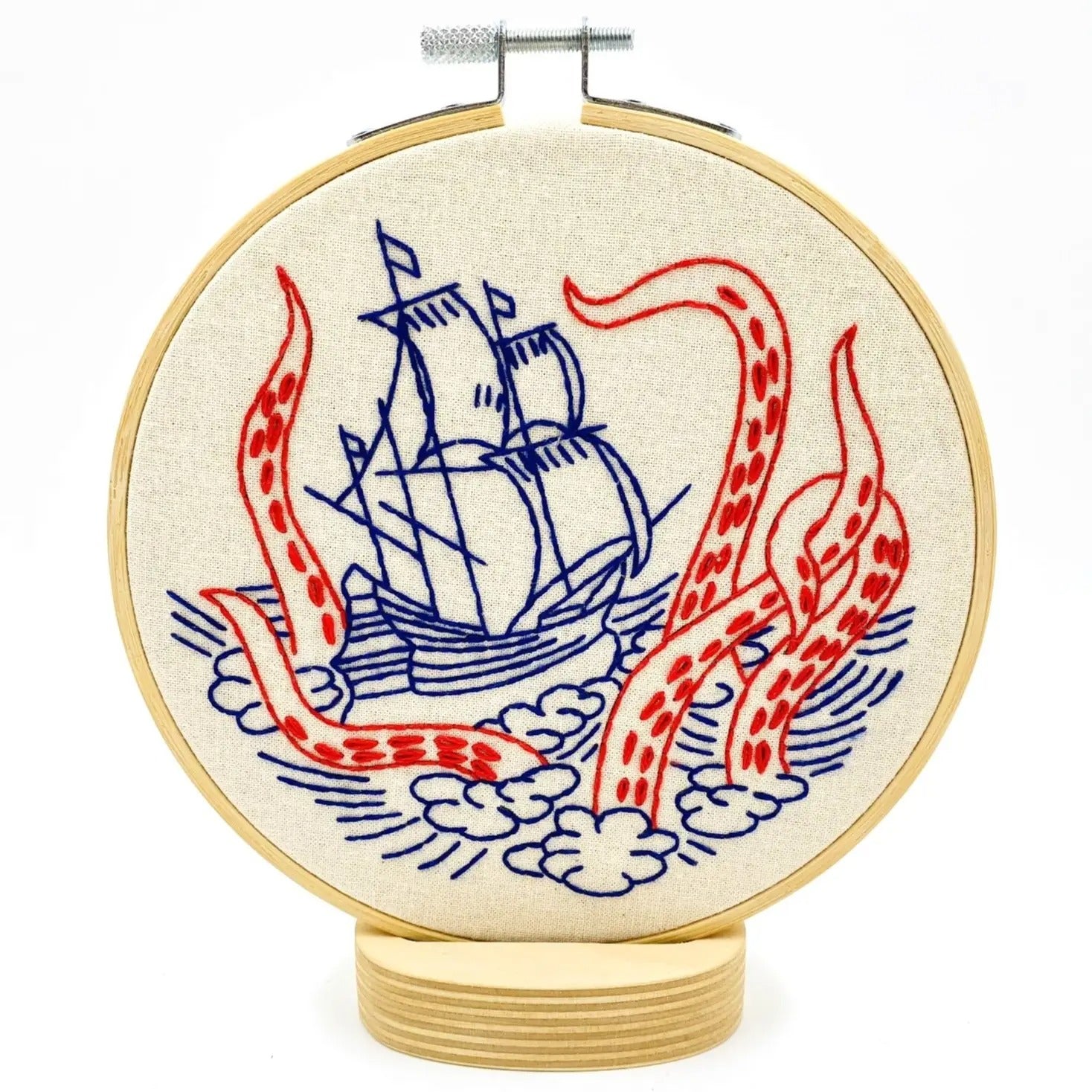 Kraken and Ship Hand Embroidery Kit for Beginners - DIY Cross Stitch Kit with Thread, Needle & Pattern - Perfect for Home Decor, Gifts & Craft Projects