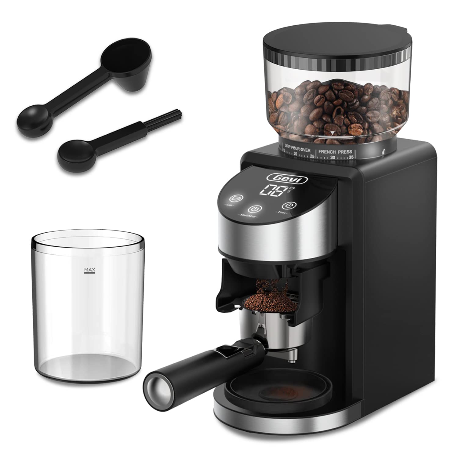 Gevi Electric Burr Coffee Grinder - Adjustable 35 Precise Grind Settings for Espresso, Drip, French Press & Turkish Coffee - 200W Black Coffee Bean Grinder for Home & Office Use (120V)
