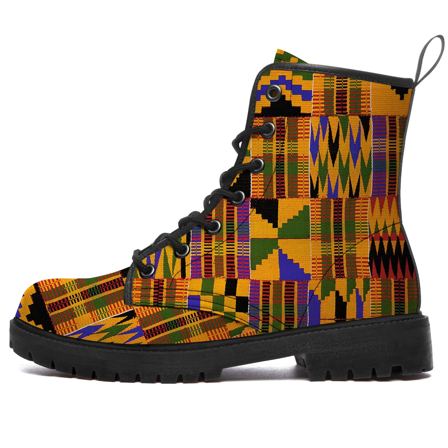 **Waterproof Kente Combat Boots for Women & Men - Lace Up Ankle & Mid Calf Casual Shoes - Perfect Gift for Outdoor, Work & Everyday Wear**