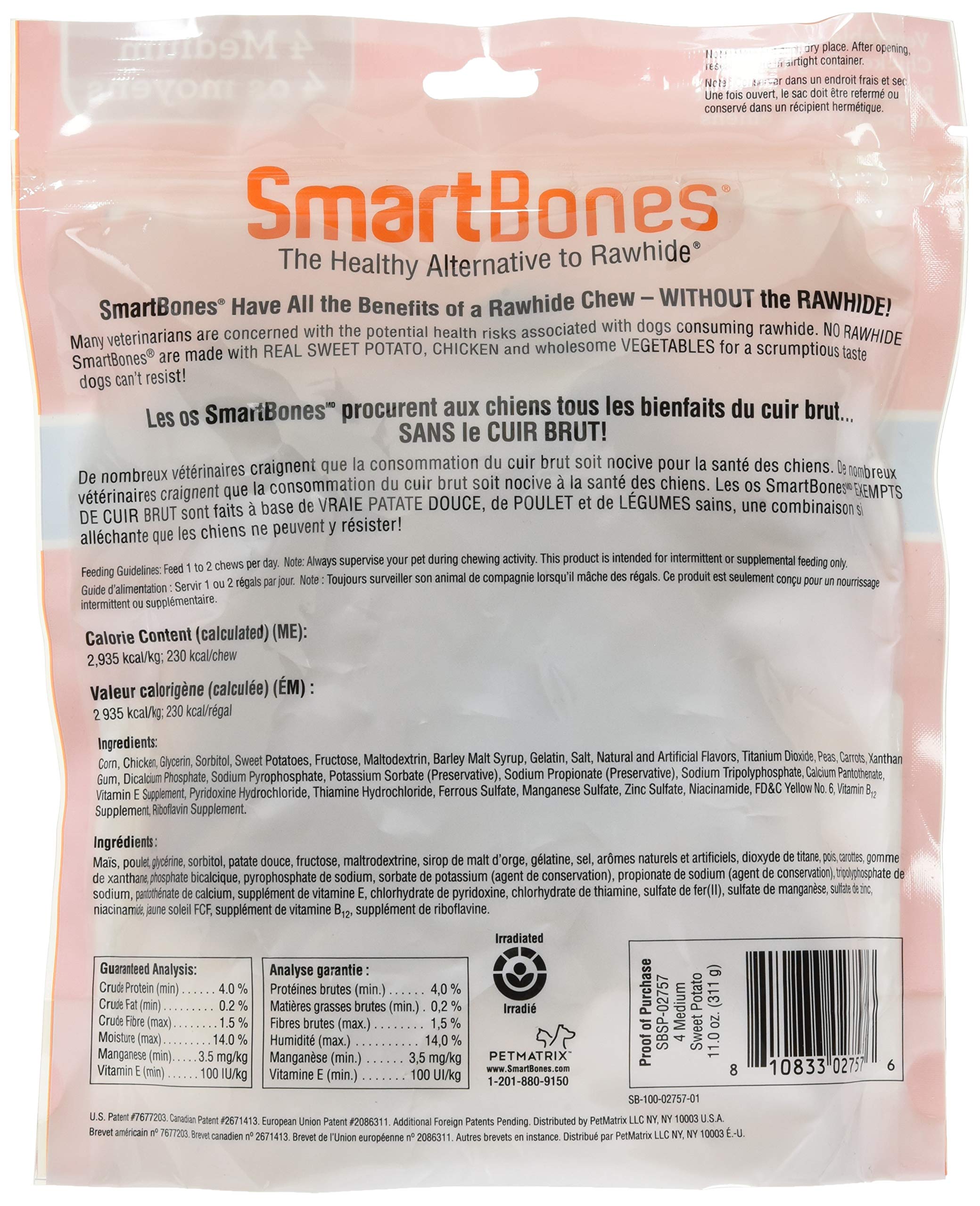 SmartBones Sweet Potato Medium Dog Chews 4 Count (11.0oz/311g) - Healthy Dental Treats for Medium Dogs - Perfect for Training, Teething & Anxiety Relief