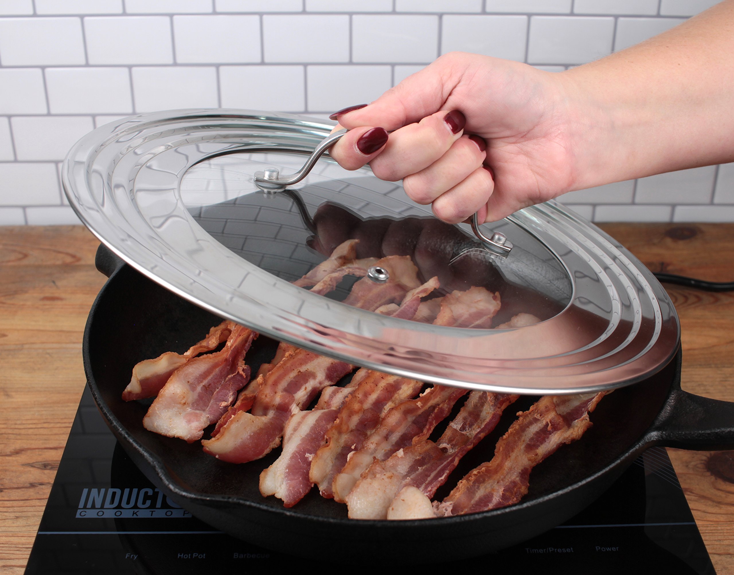 RSVP International Stainless Steel Universal Pot Lid with Tempered Glass Insert - Fits 5.5