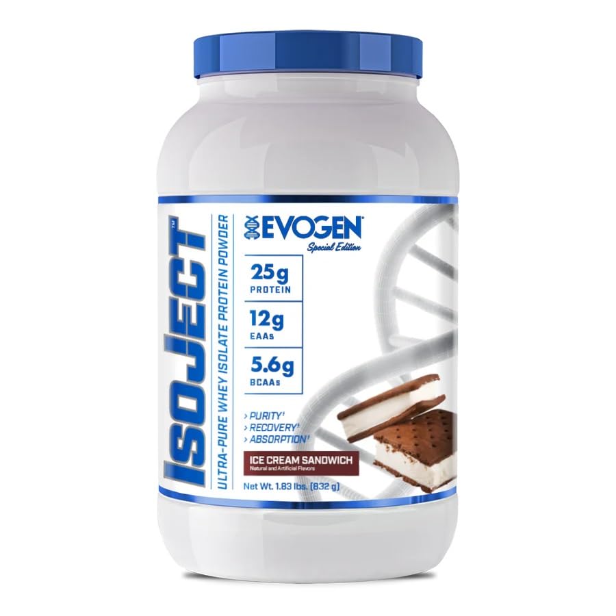 Evogen IsoJect Whey Protein Powder - Ice Cream Sandwich Flavor 832g (1.83 lb) for Muscle Recovery & Post-Workout Nutrition | Gym Supplements & Bodybuilding Essentials