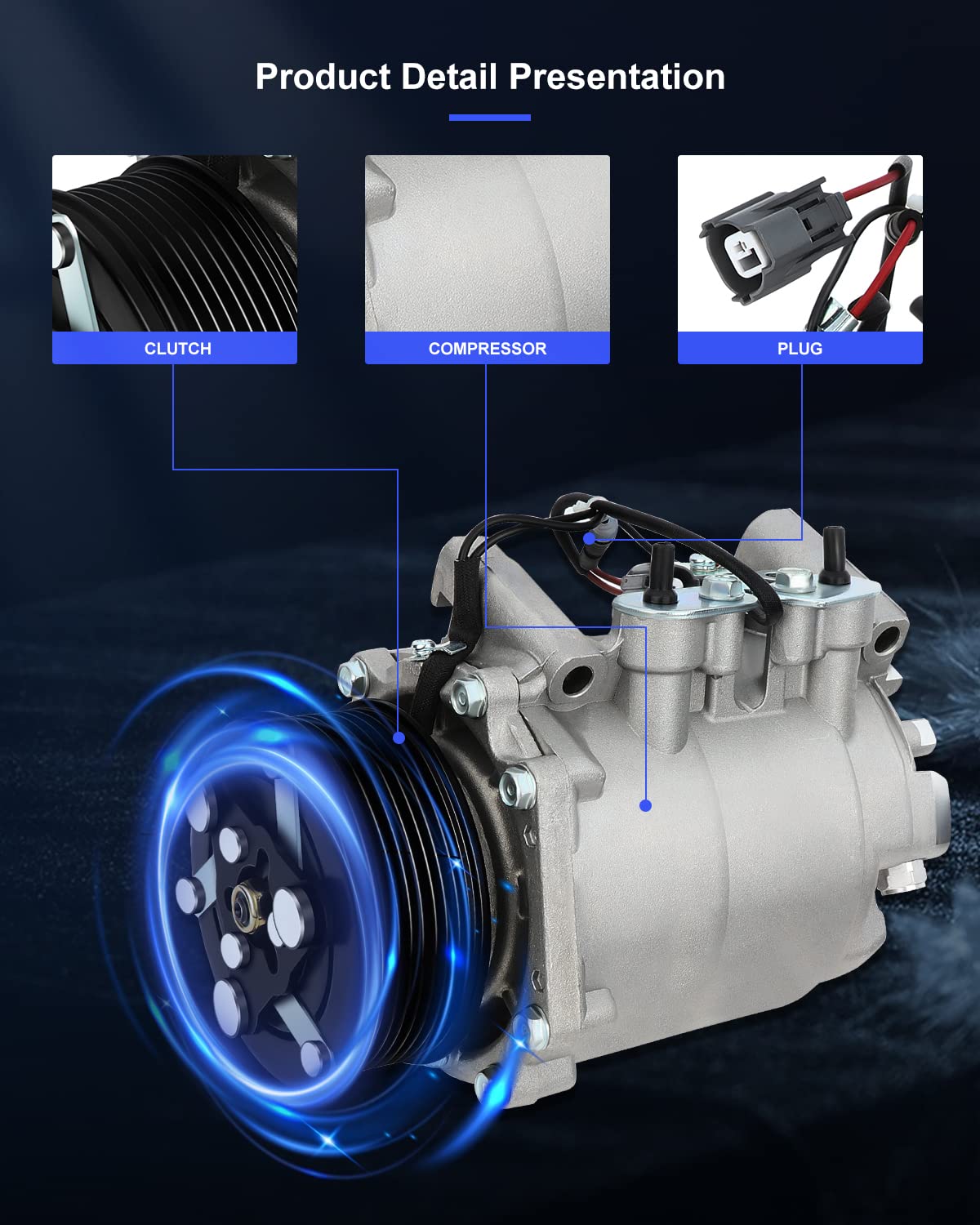 ECCPP A/C Compressor with Clutch for 2002-2006 Honda CR-V 2.4L - Replacement Part for Car Air Conditioning System - Perfect for Summer Cooling & Vehicle Maintenance