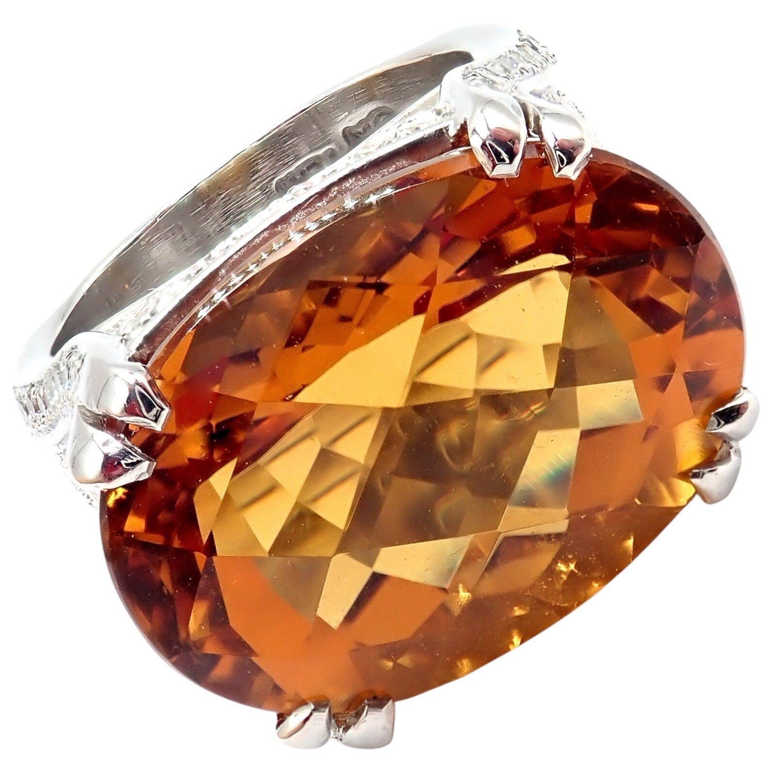 Kieselstein Cord Platinum 2.5 Carat Diamond & Golden Citrine Cocktail Ring Size 6.5 - Elegant Evening Wear & Special Occasion Jewelry Gift