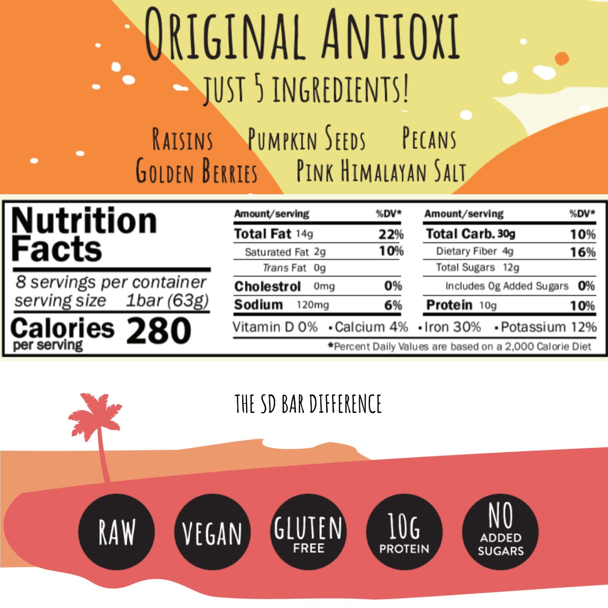 San Diego Bar Original Antioxi - 12 Count, Gluten Free, Vegan, Dairy Free Snack Bars | Healthy On-The-Go Energy Bars for Hiking, Workouts & Travel