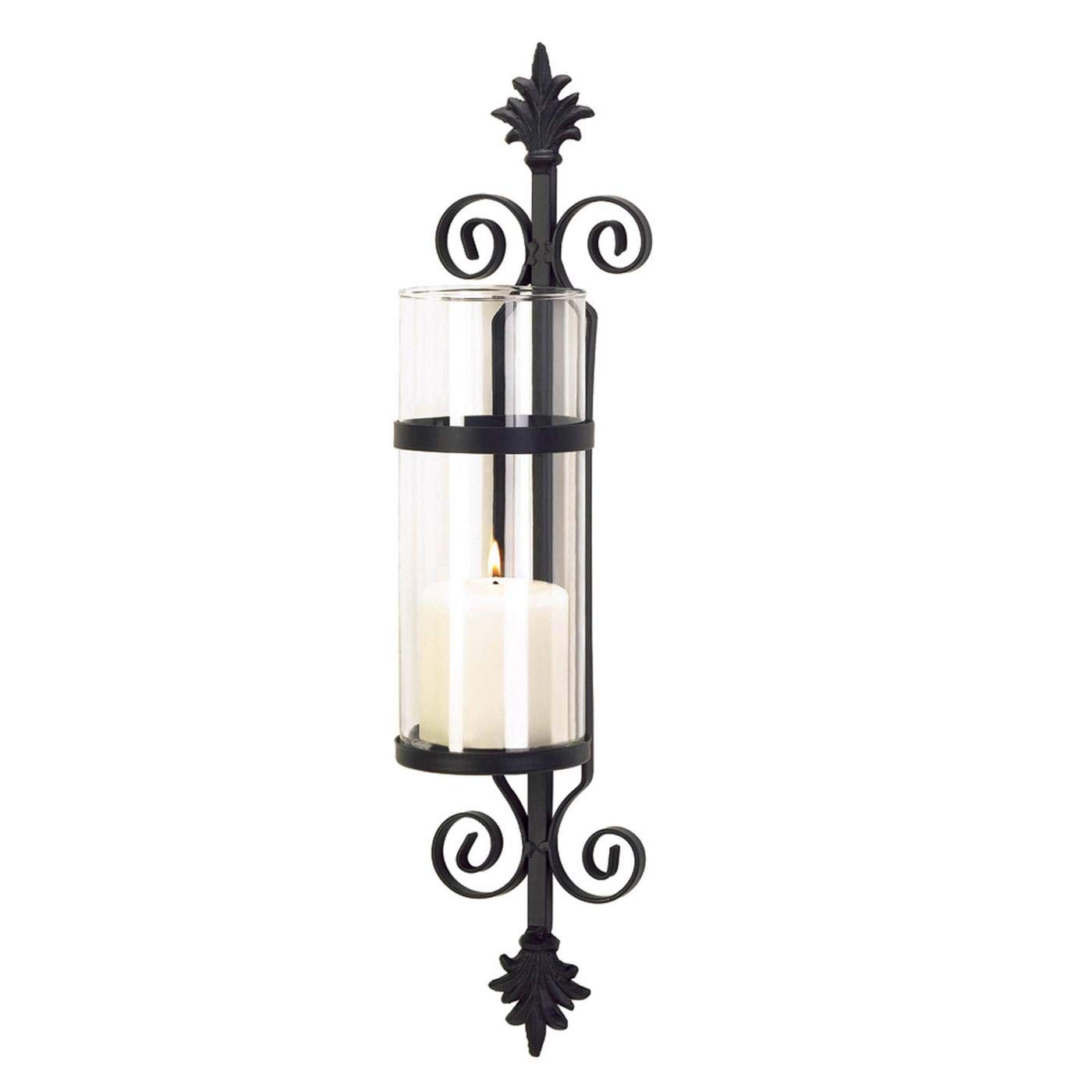 4 Ornate Scroll Fleur De Lis Pillar Wall Sconces Candle Holders Set - Elegant Home Decor for Living Room, Bedroom & Wedding Lighting