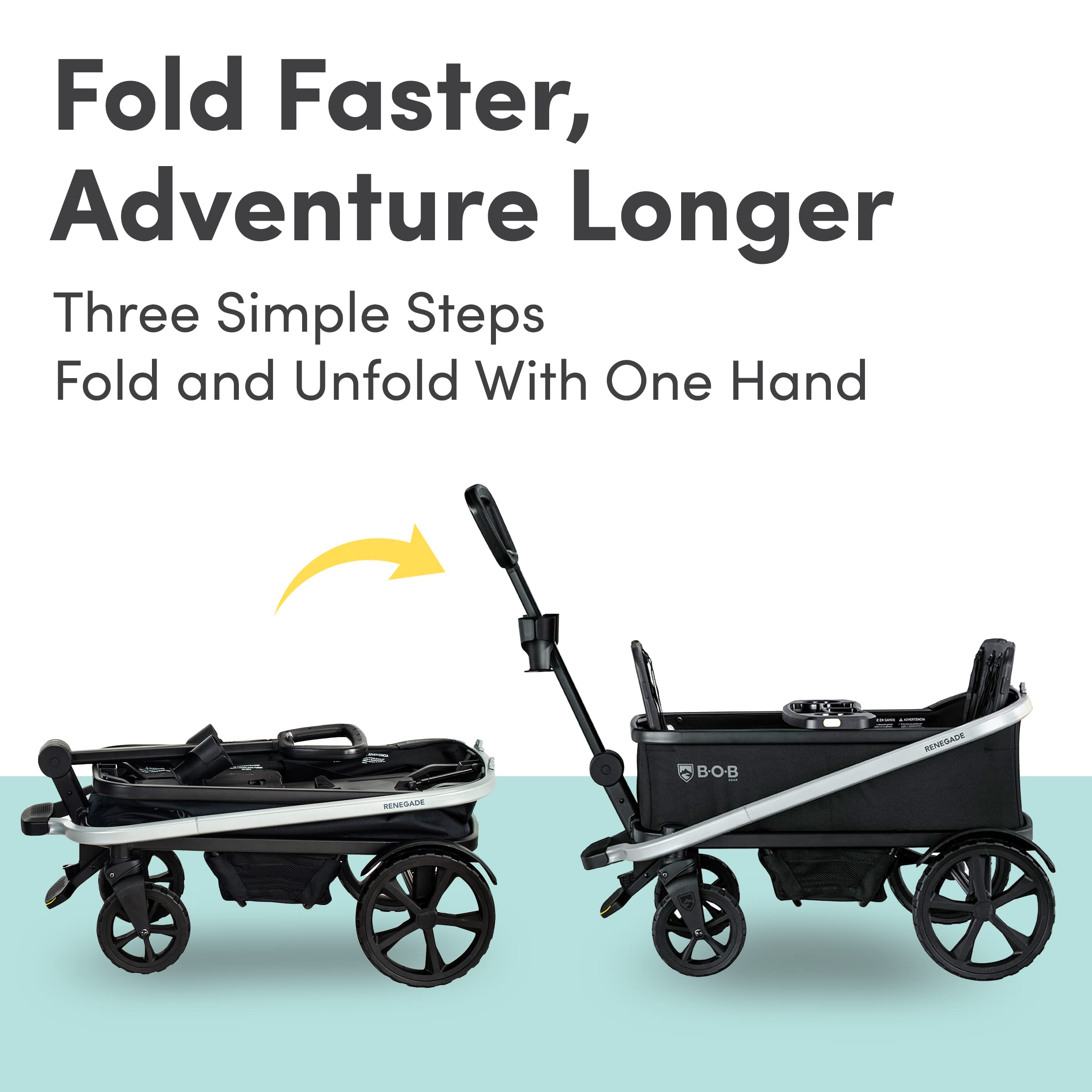 BOB Gear Renegade Foldable Stroller Wagon - 3-Seat All-Terrain Wagon with 5-Point Harness, Push/Pull Handle & Large Storage | Perfect for Beach Trips, Park Outings & Family Adventures (Nightfall)