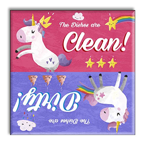 Cute Unicorn Dishwasher Clean/Dirty Magnet Sign - Strong Magnetic Indicator for Dishwasher Door - Perfect for Kitchen, Office, or RV Use