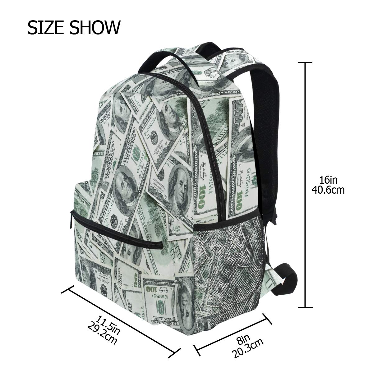 Funny Dollar Print Backpack - Stylish Unisex School Bag for College, Travel & Hiking - Durable Zipper Bookbag & Shoulder Daypack for Men & Women - Perfect for Campus, Commuting & Outdoor Adventures