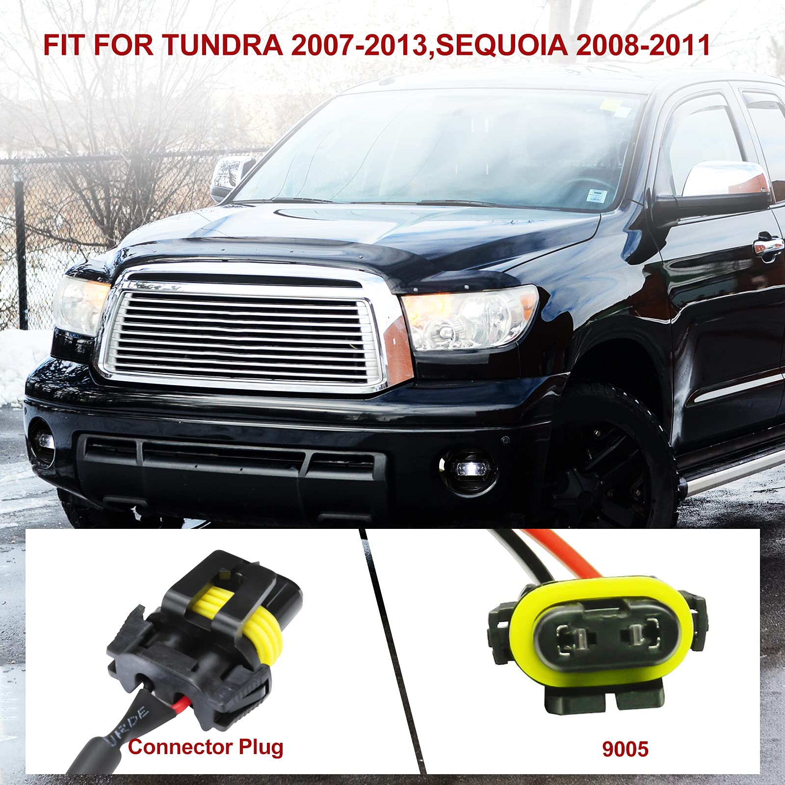 FIERYRED LED Fog Lights for Toyota Tundra 2007-2013 & Sequoia 2008-2011 - Direct OEM Replacement with Clear Lens, IP68 Waterproof - Perfect for Off-Roading, Night Driving and Inclement Weather Conditions