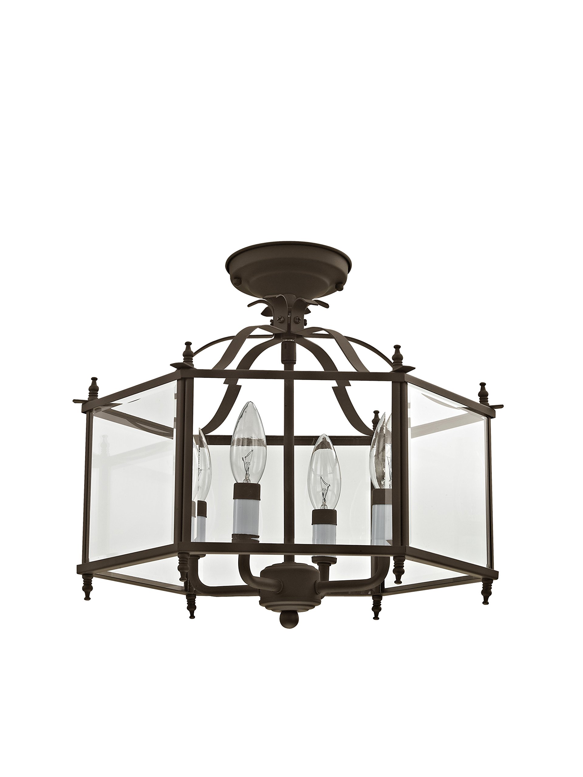 Livex Lighting 4398-07 Livingston 4-Light Convertible Hanging Lantern/Ceiling Fixture in Bronze - Perfect for Entryway, Dining Room & Outdoor Patio Lighting