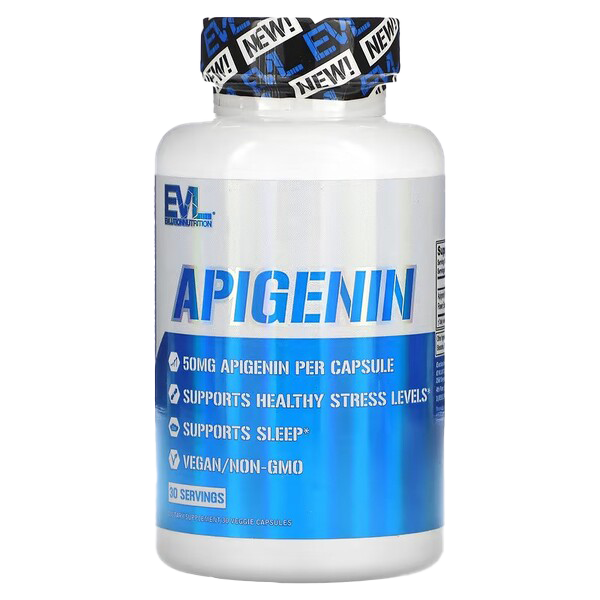 EVLution Nutrition Apigenin Supplement - 30 Vegan Capsules for Stress Relief & Sleep Support - Natural Relaxation Aid for Nighttime & Travel Use