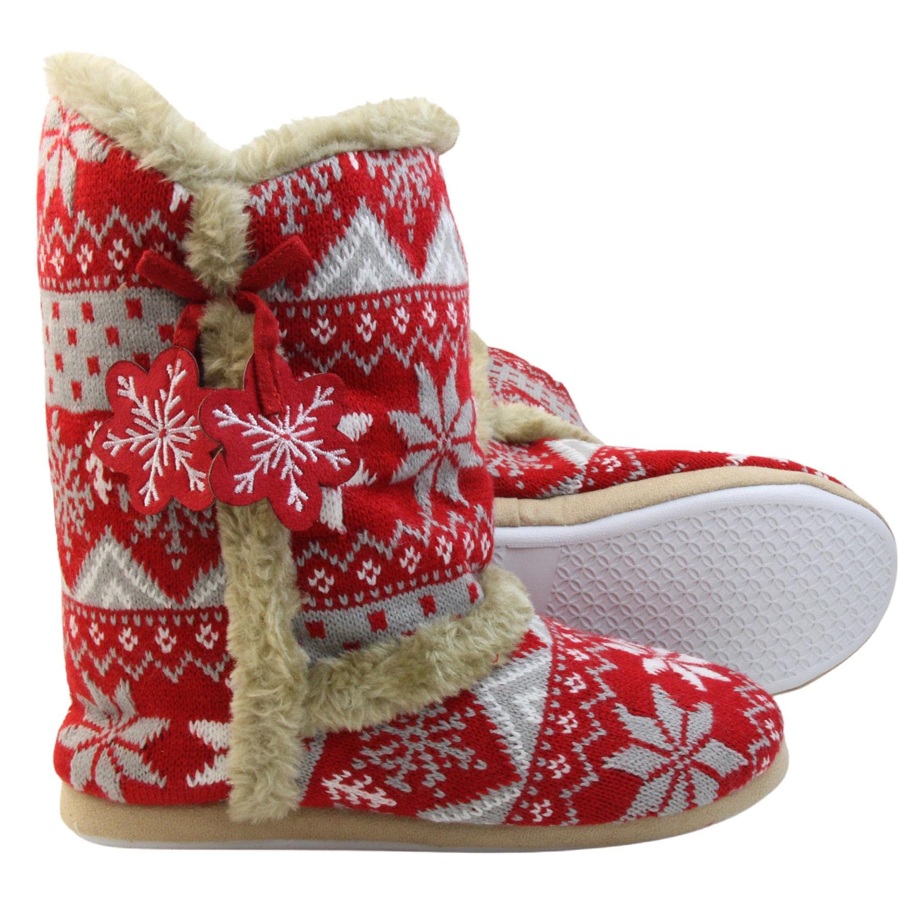 Dunlop Women's Nordic Faux Fur Memory Foam Slippers - Warm & Comfy House Shoes for Ladies, Girls - Perfect for Winter, Lounging at Home, and Scandinavian Style Comfort