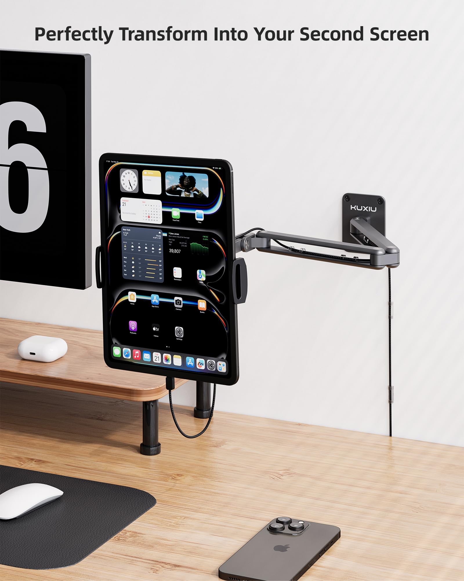 Premium Aluminum Alloy Wall Mount Tablet Holder - 360° Adjustable Foldable Stand for iPad Pro/Air 13/11