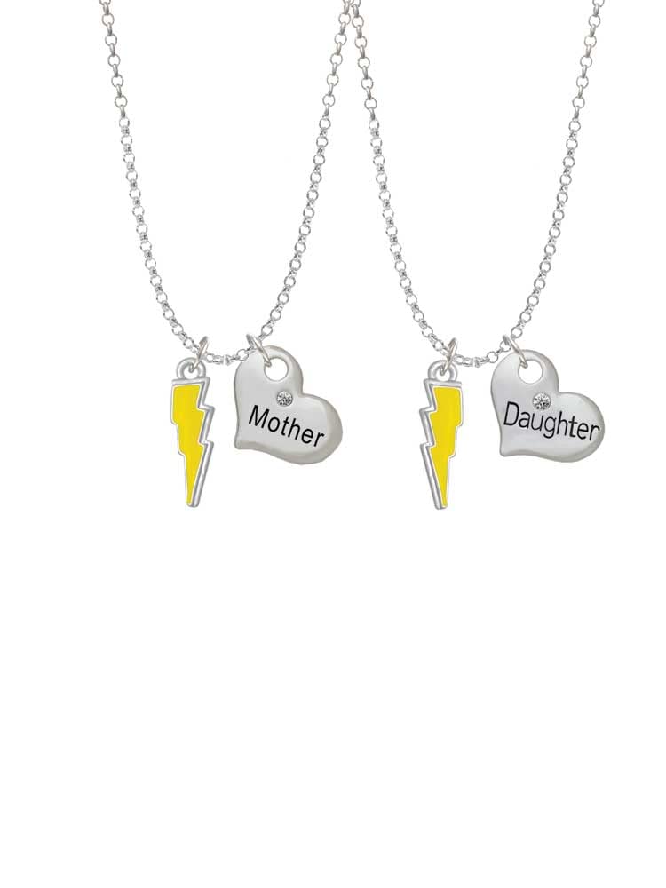 Delight Jewelry Sterling Silver Enamel Lightning Bolt Mother Daughter Heart Necklace Set - 19