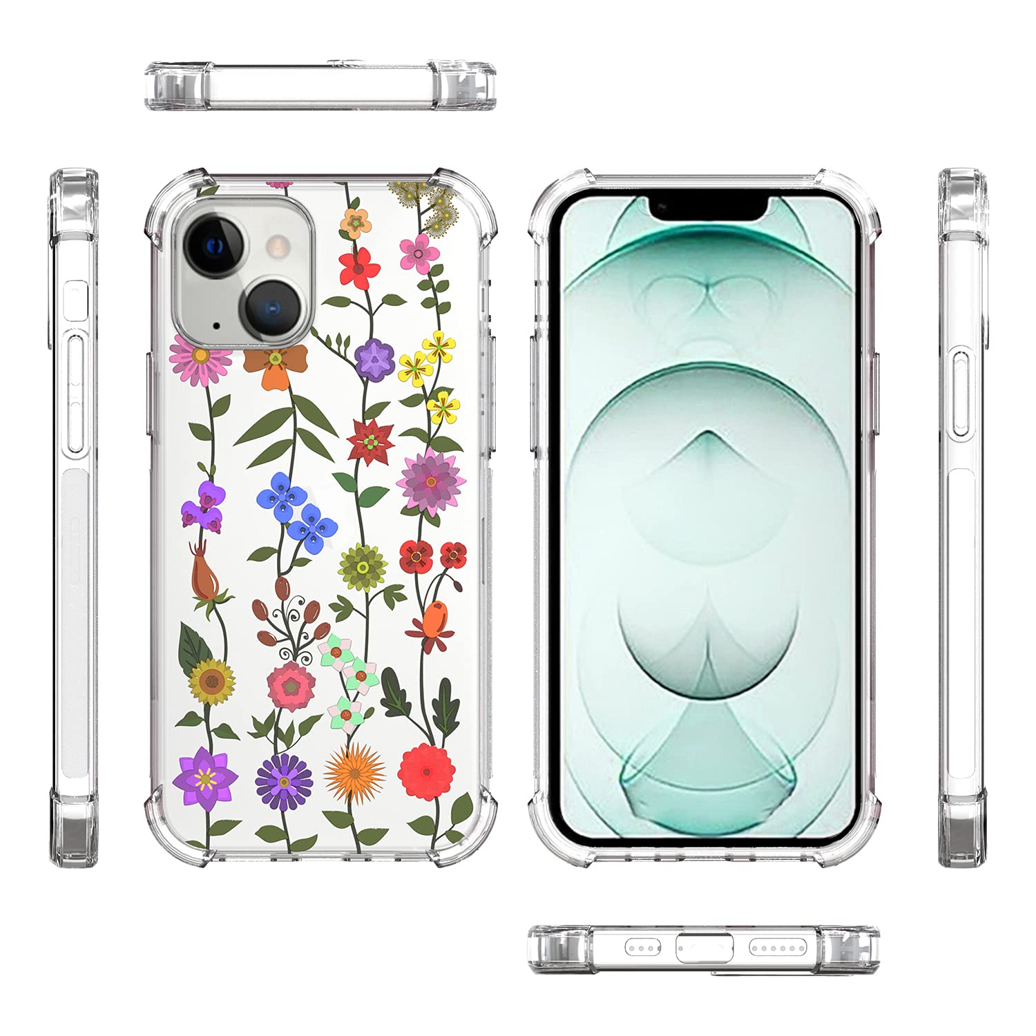 CoverON Slim Flexible TPU Clear Phone Case for Apple iPhone 13 - Flower Garden Design | Perfect for Everyday Protection & Style