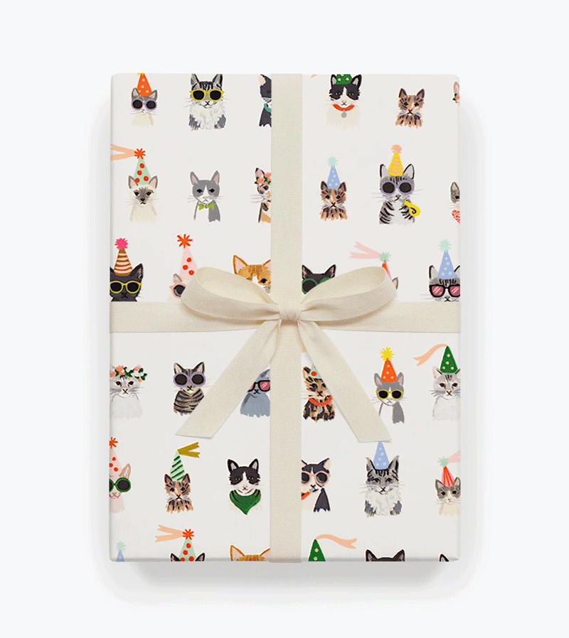 Rifle Paper Co Cool Cats Wrapping Paper - Vibrant Floral & Feline Design for Gift Wrapping, Party Decor, Scrapbooking & DIY Crafts