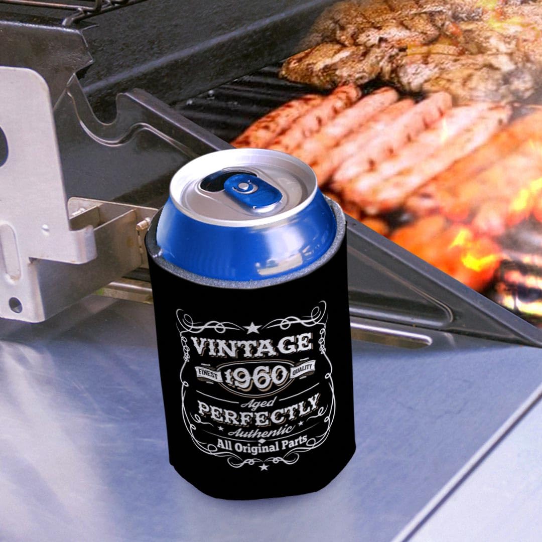 Vintage 1960s Themed 65th Birthday Party Supplies - 96 Pack Retro Can Coolers & Drink Sleeves for Beer, Soda & Cocktails - Perfect for 1960s Themed Parties, Milestone Birthdays & Retro Celebrations