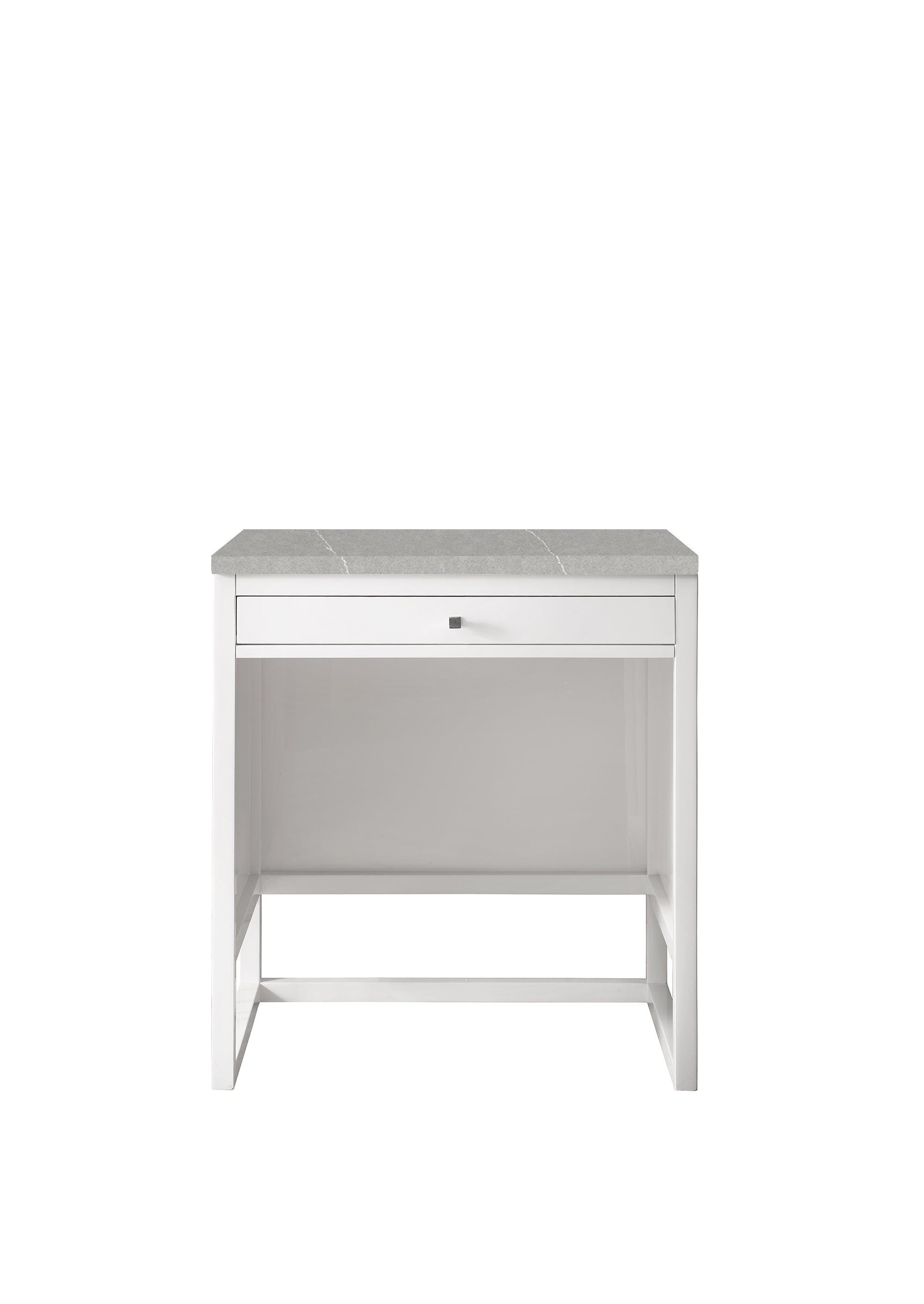 Athens 30-Inch Glossy White Makeup Vanity Countertop Unit with 3CM Eternal Serena Top - Perfect for Bedroom, Bathroom & Salon Makeup Stations