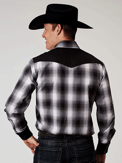 Roper Men's Long Sleeve Western Plaid Shirt - Black 01 001 0087 3005 | Casual Cowboy Style Shirt for Ranch Work, Rodeo & Outdoor Adventures