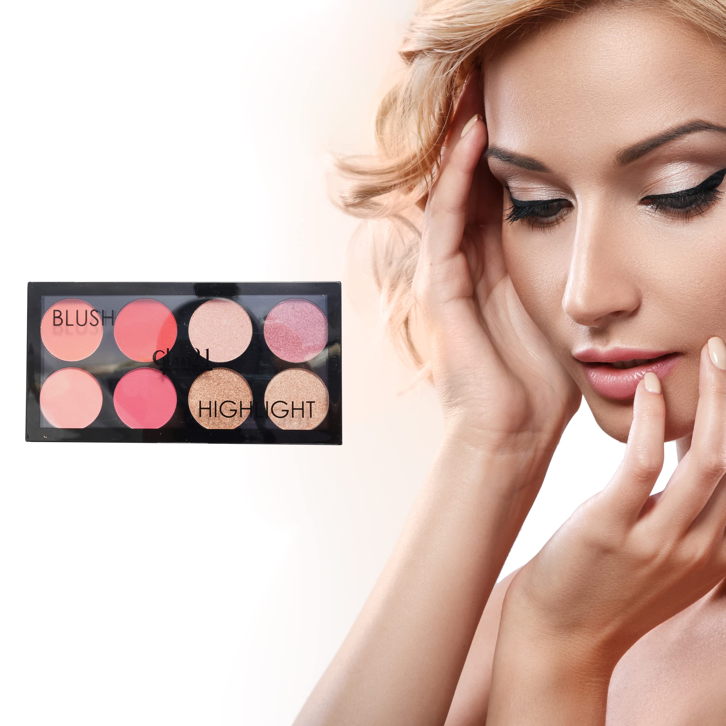 Glam21 Blush Highlighter Palette - Silky Pigmented Blusher for Long Lasting Shimmer | Highly Blendable Makeup for All Skin Tones | 24g Chic-01 | Perfect for Contouring, Highlighting & Everyday Glam Makeup Looks