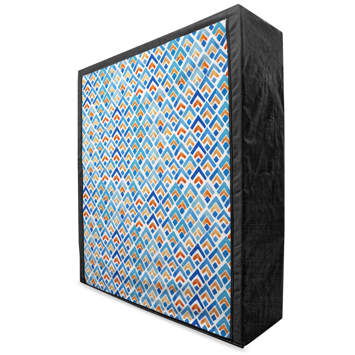 Ambesonne Japanese Portable Fabric Wardrobe - Geometric Chevron Watercolor Pattern Clothing Organizer with Shelves, 59 Inch - Pale Blue & Orange | Perfect for Bedroom, Closet & Dorm Storage Organization