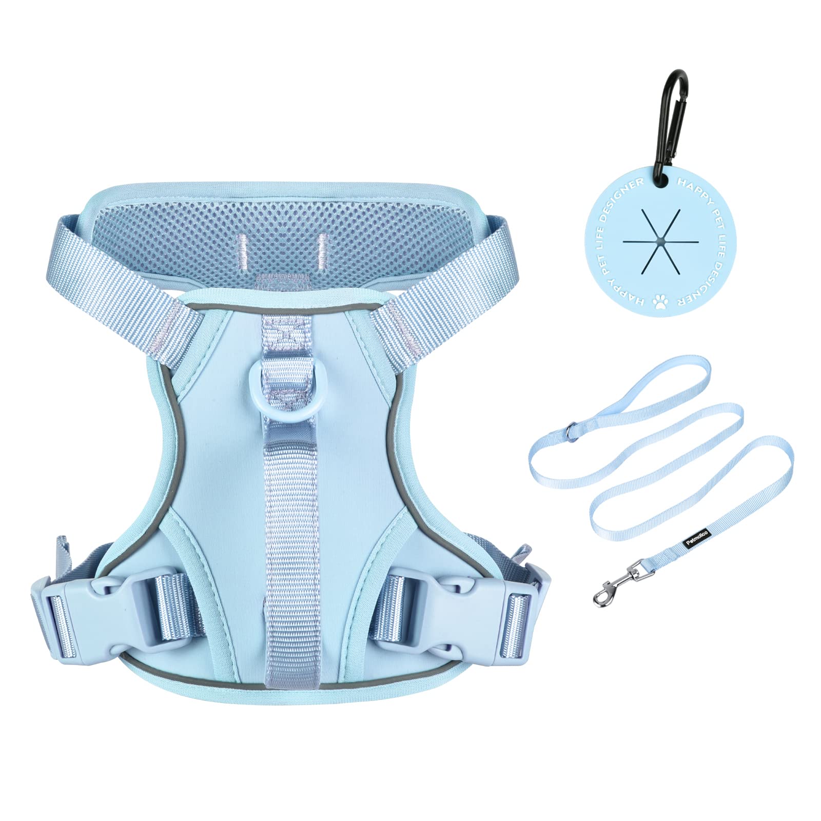 Petmolico Small Dog Harness - Adjustable Puppy Vest with 2 Leash Clips & Soft Handle | Reflective Easy Walk Harness for Small Breeds (Light Blue, Small) | Perfect for Walking, Training & Outdoor Adventures