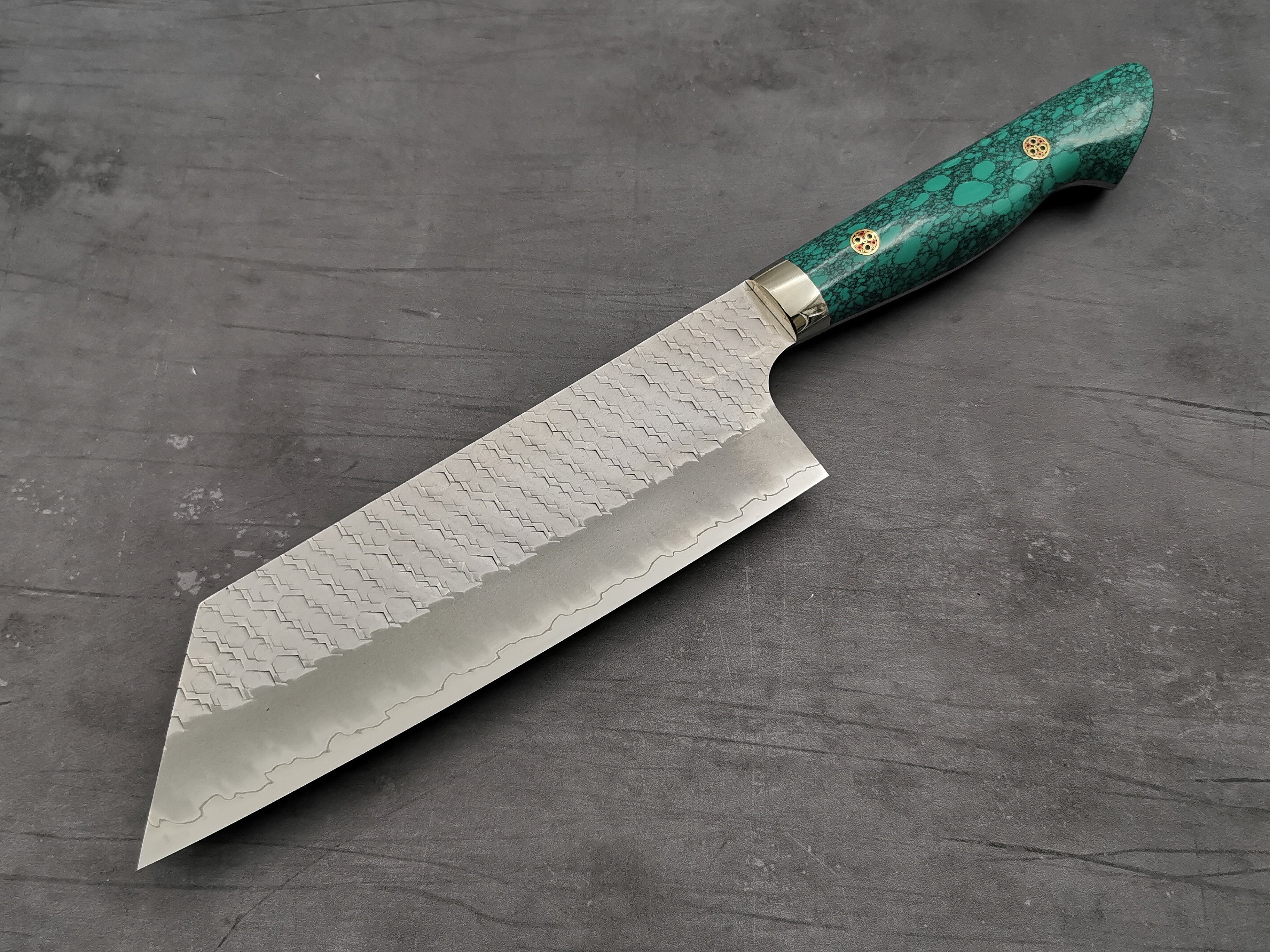 Premium Nigara Hamono SG2 Tsuchime Kiritsuke Nakiri Knife with Green Turquoise Handle - Japanese Kitchen Knife for Sushi, Vegetables & Precision Cutting
