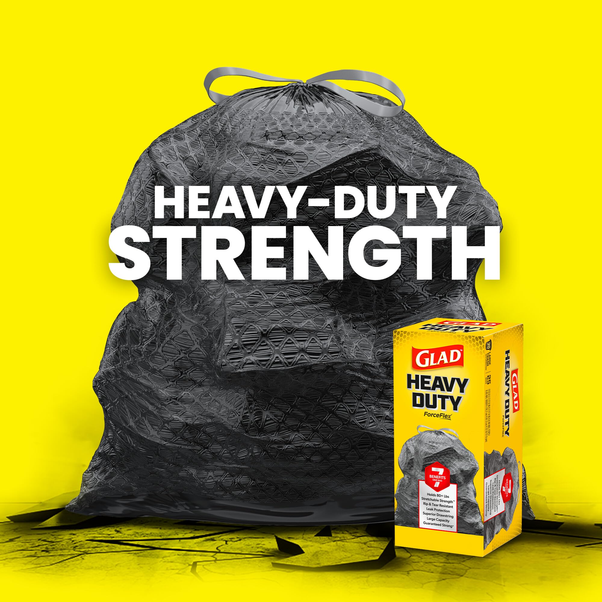 Glad Large Drawstring Trash Bags - ForceFlex 30 Gallon Heavy Duty Garbage Bags, 50 Count (Black) - Perfect for Kitchen, Office, and Outdoor Waste Disposal