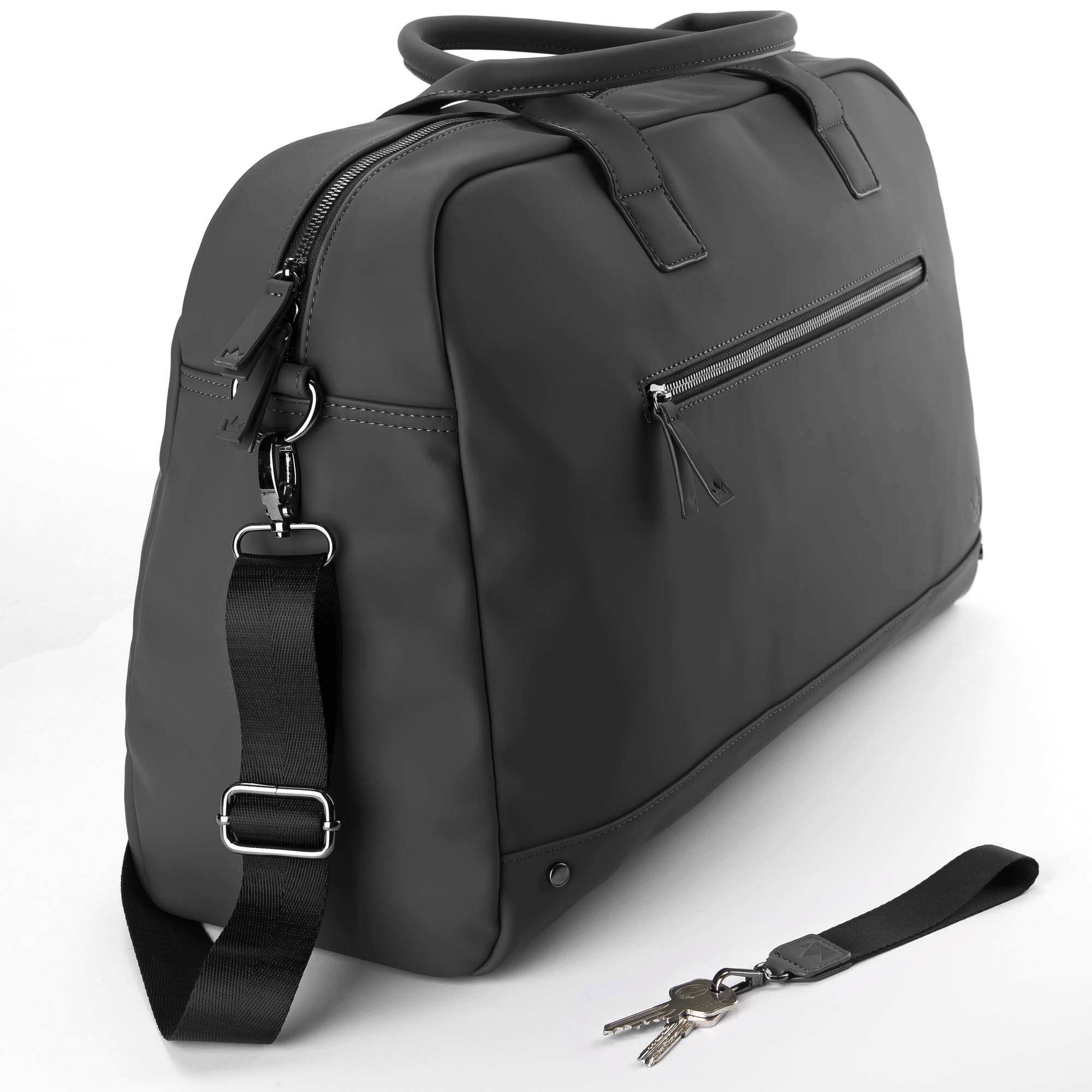 The Friendly Swede Weekender Travel Bag for Men & Women - 35L Vegan PU Duffle Bag, Carry-On Hand Luggage - Black Matte - Perfect for Gym, Weekend Trips & Business Travel
