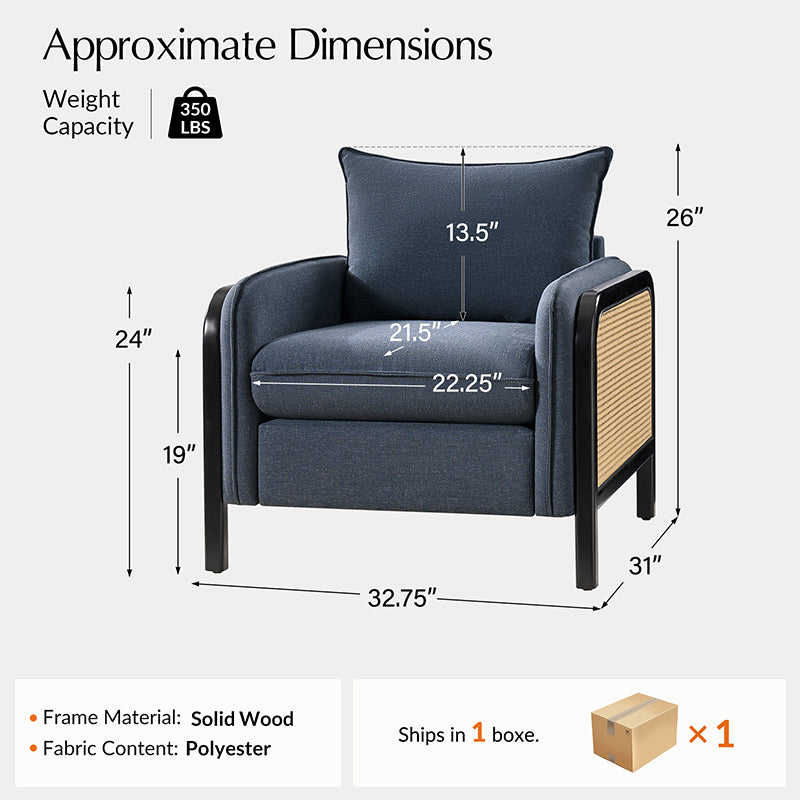 Coastal Rattan Accent Chair with Soft Cushions - Boho Wicker Lounge Chair for Living Room, Bedroom & Patio - Comfortable Indoor Outdoor Seating Furniture for Home Decor