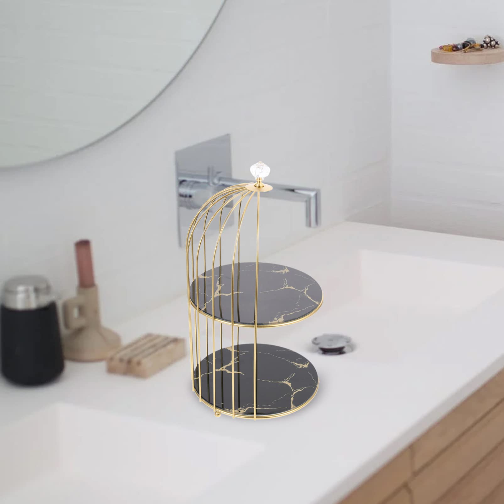 FOMIYES Bird Cage Shaped Makeup Organizer - Iron Cosmetic Storage Stand for Dresser, Vanity & Bedroom | Perfect for Organizing Lipsticks, Brushes & Skincare Products