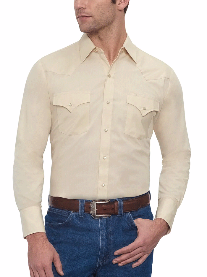 Ely Cattleman 15201905 Men's Long Sleeve Solid Western Shirt - Ecru Color - Perfect for Rodeo, Country Music Festivals & Western Style Outfits