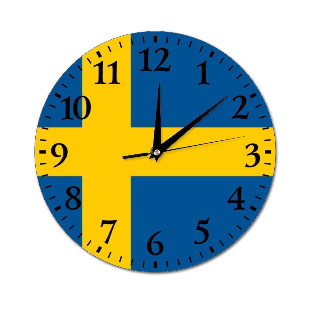 Swedish Flag Round Glass Wall Clock - Vintage Retro Hanging Clock for Kitchen, Office & Home Decor | Silent Non-Ticking Wall Clock for Living Room, Bedroom & Workspace