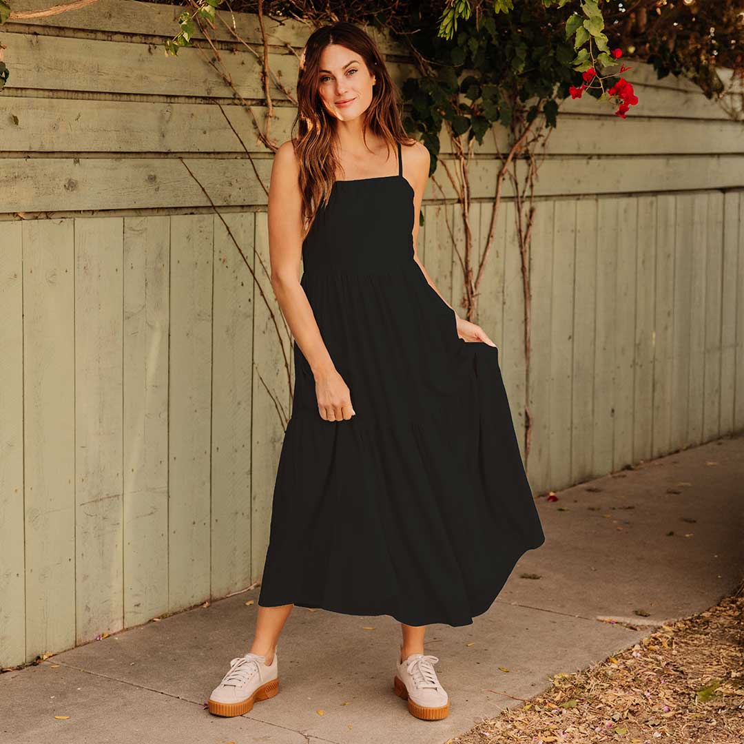 Elegant Black Cabo Midi Dress for Women - Summer Beach Party & Casual Outfit