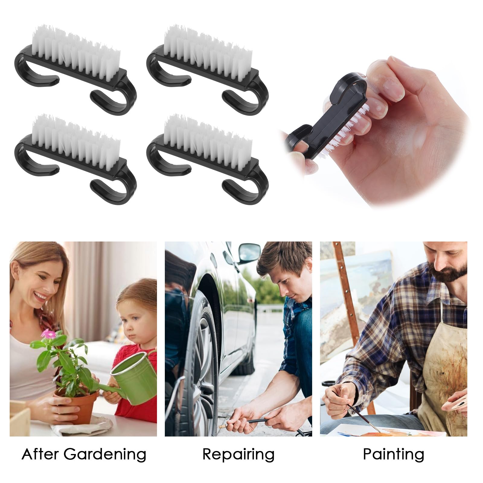 20 PCS Black Nail Cleaning Brush Set - Durable Nylon Handle Grip Scrubber for Toes & Fingernails - Perfect for Home, Salon & Travel Manicure/Pedicure Care