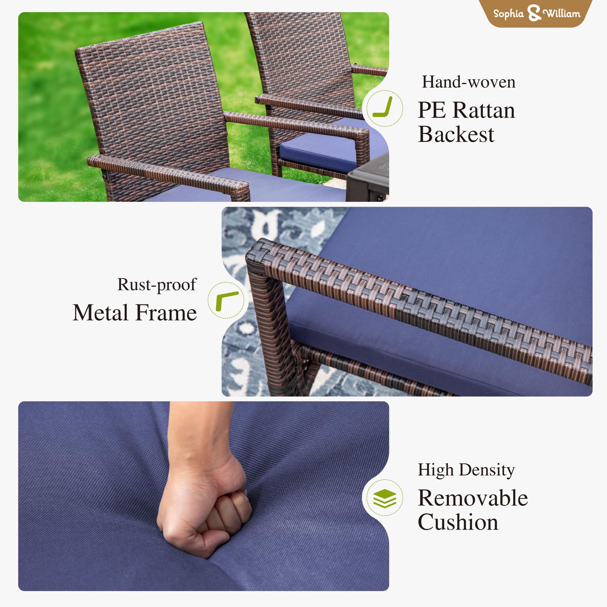 Sophia & William 4-Piece Patio Chair Set - All-Weather Wicker Outdoor Dining Chairs with Cushions - Lightweight Rattan Furniture for Backyard, Garden, Poolside & Terrace Dining