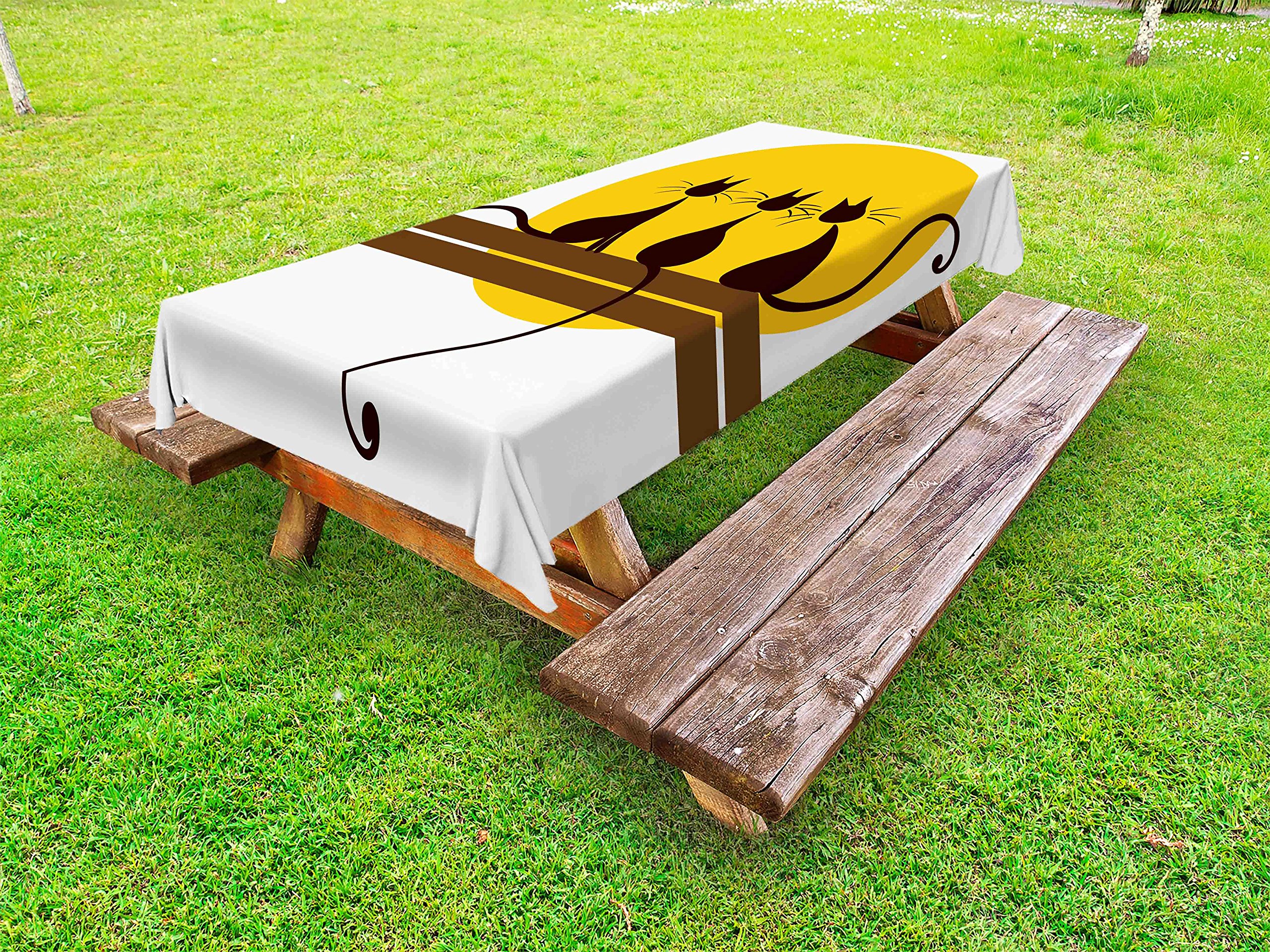 Ambesonne Animal Art Outdoor Tablecloth - Cartoon Cat Silhouettes with Long Tails Sun Print, Washable Picnic Table Cover 58
