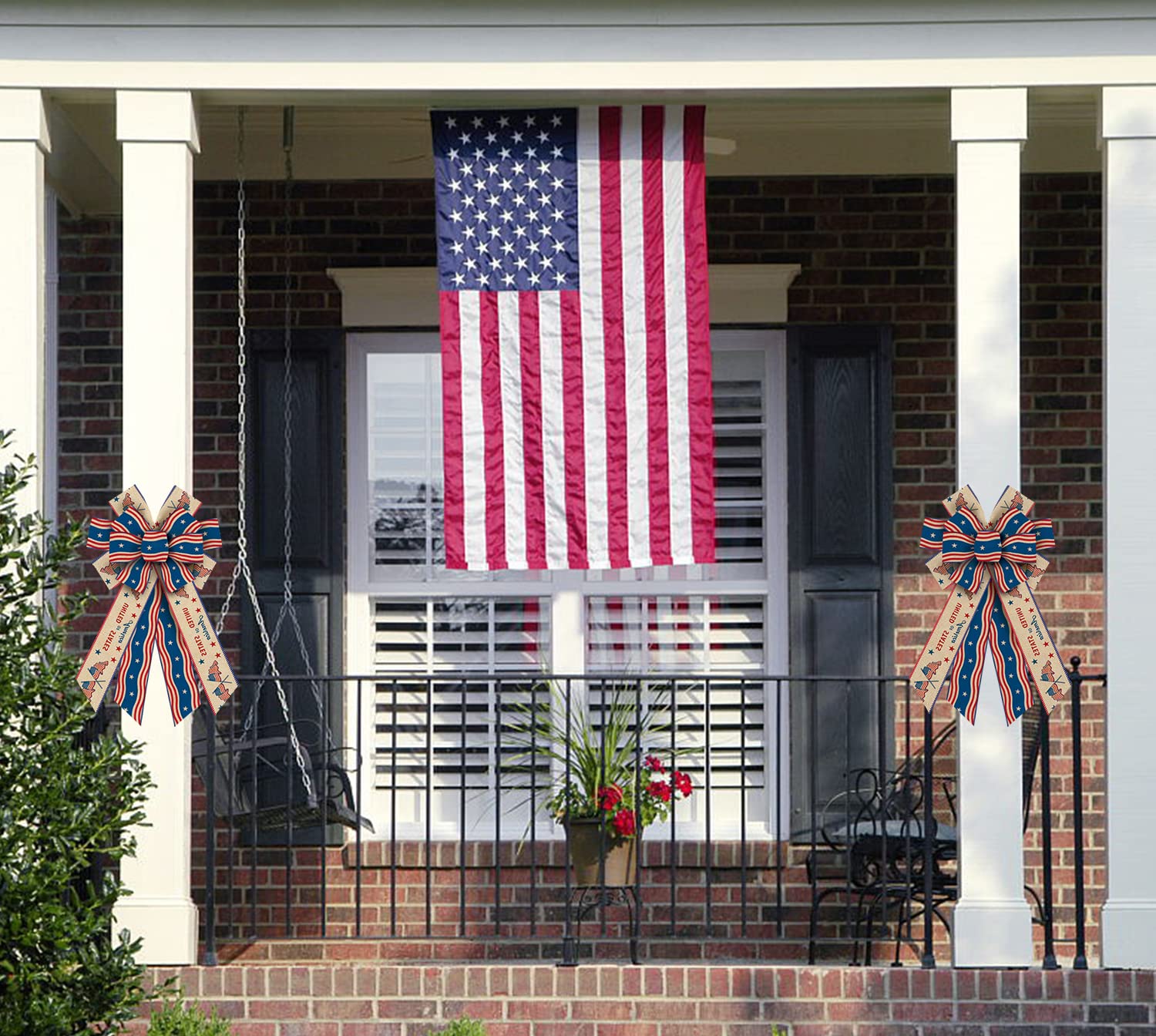 American Flag Wreath Bows - Patriotic Burlap Decor for Memorial Day & 4th of July