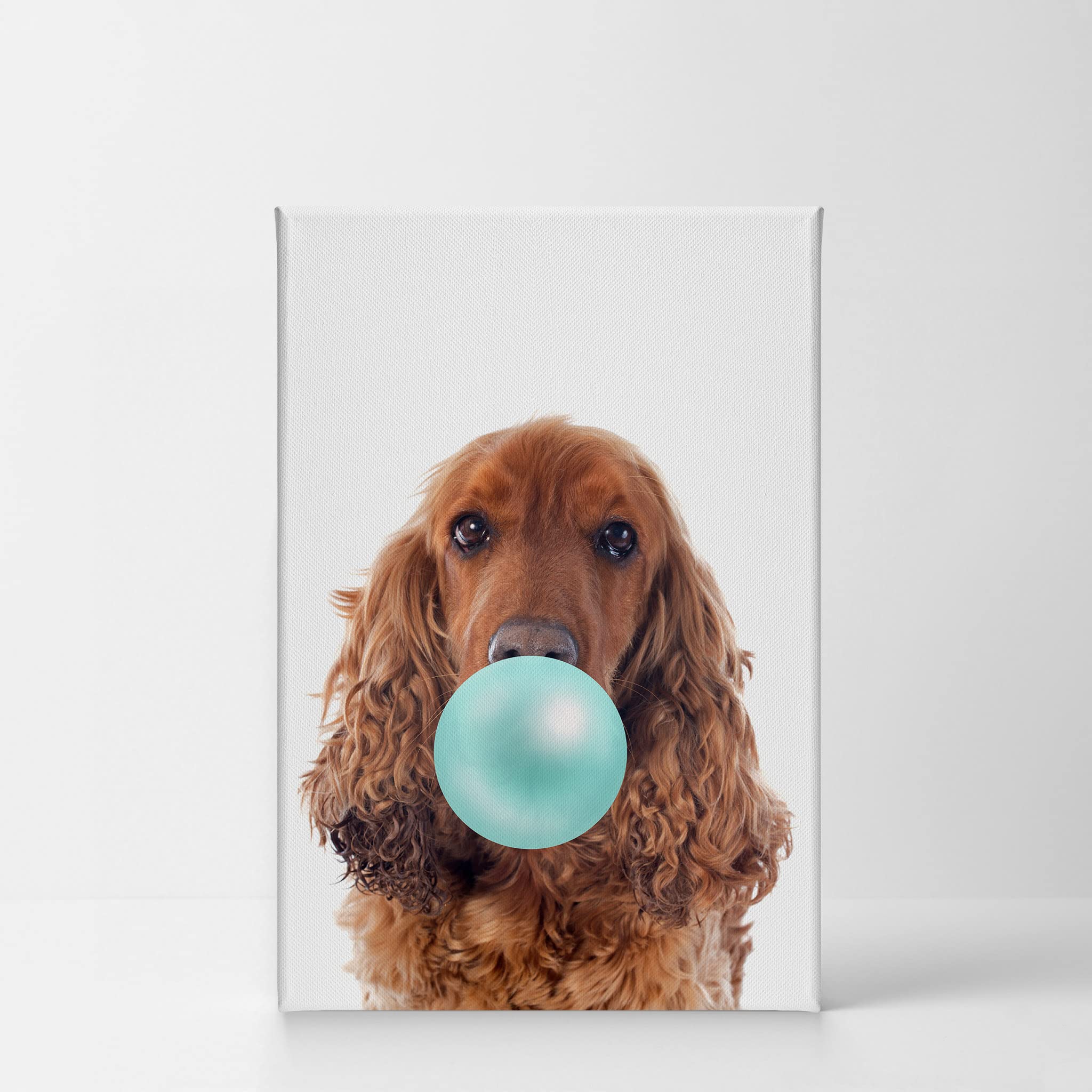 English Cocker Spaniel Chewing Teal Blue Bubble Gum - Pop Art Canvas Wall Print (36x24 inches) | Unique Pet Lover Gift for Dog Owners | Vibrant Animal Art for Living Room, Bedroom, Nursery & Office Decor | Perfect for Dog-Themed Home Design & Gift Occasions