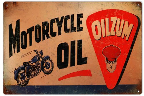 Vintage Oilzum Motorcycle Oil Sign - Garage & Gas Station Decor