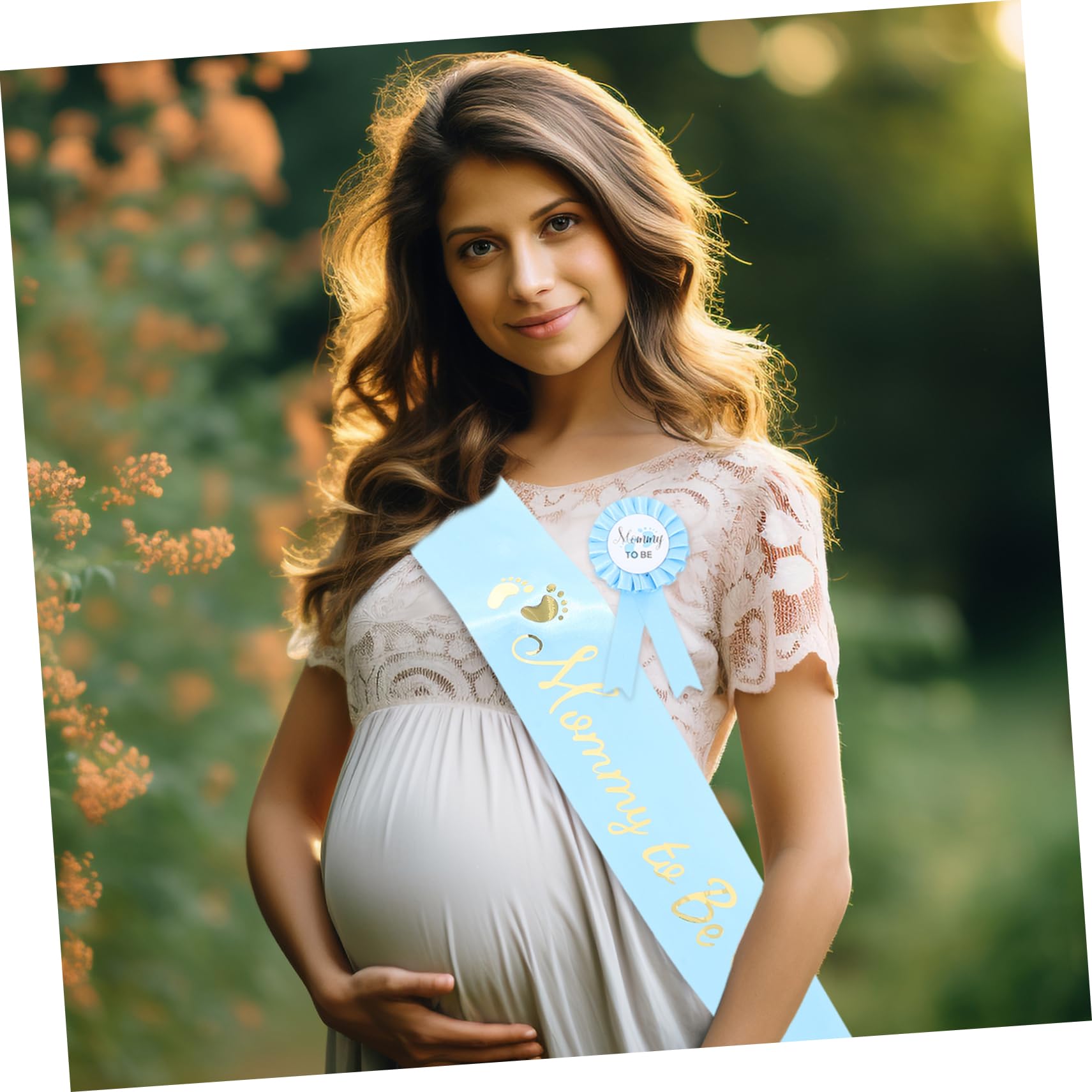 IWOWHERO Maternity Shoulder Sash & Badge Set - Mom to Be Shower Pin, Dad to Be Badge - Perfect for Baby Shower, Gender Reveal & Pregnancy Announcement Parties