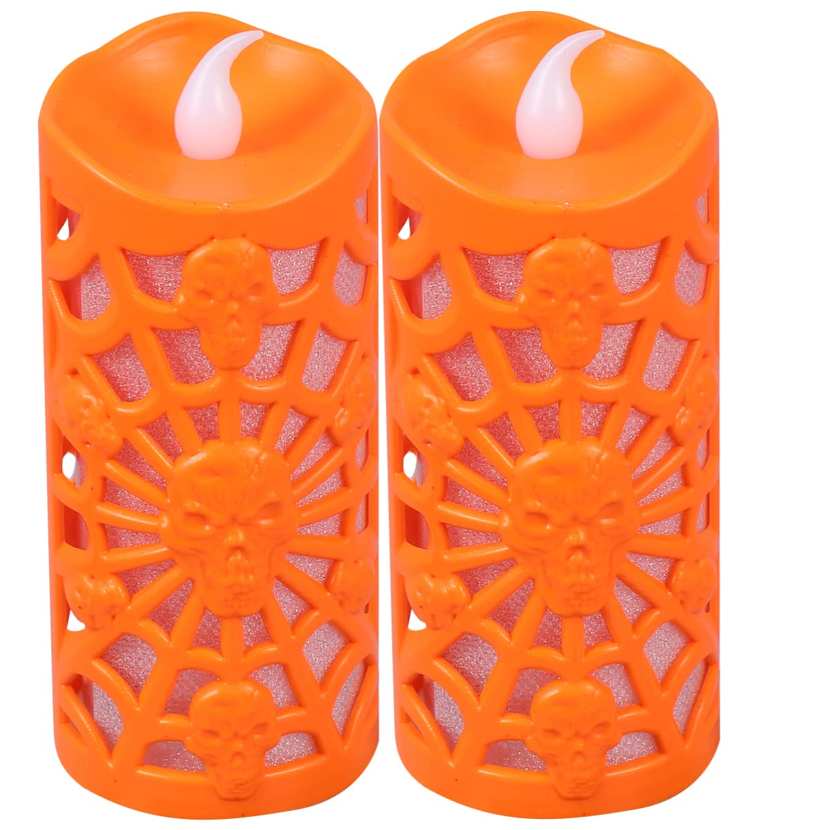 ABOOFAN Flameless LED Candlesticks - Set of 2 Battery Operated Halloween Pillar Candles for Indoor Decor, Spooky Party Lighting & Haunted House Atmosphere | Safe, Realistic & Reusable Halloween Decoration