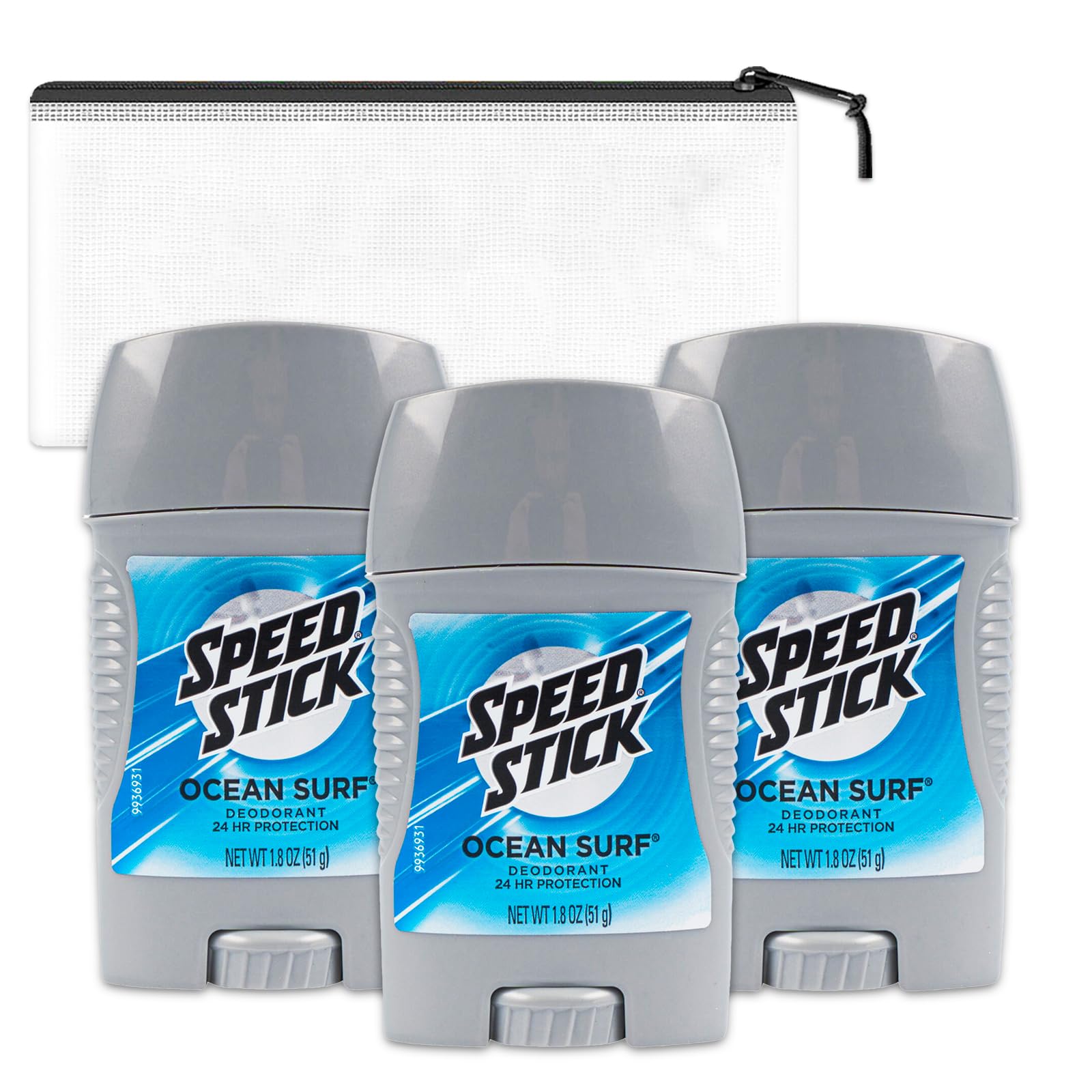 Speed Stick Ocean Surf Antiperspirant Deodorant for Men - 3 Pack Travel Size (1.8 Oz Each) with Free Travel Bag | Fresh Scent, 48-Hour Protection | Perfect for Gym, Office & Travel Essentials