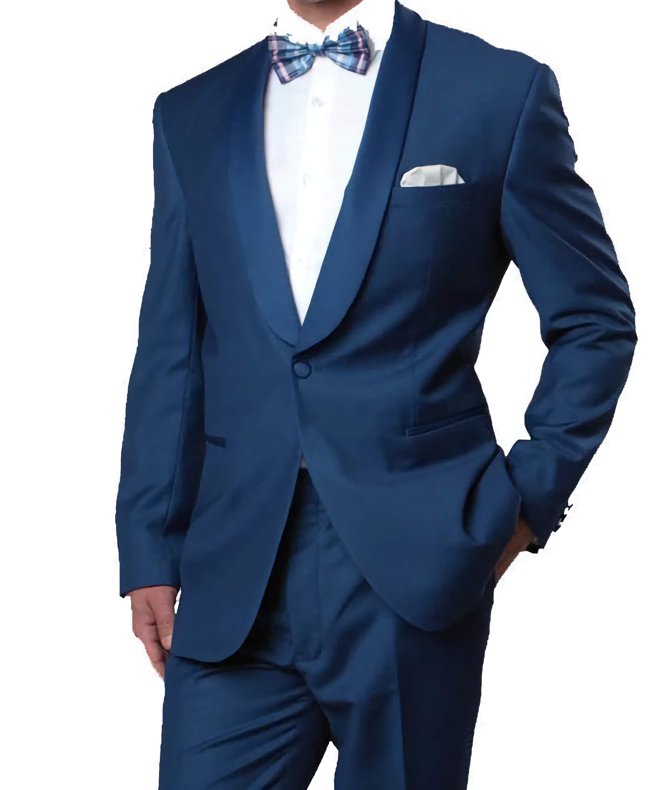 Blue Slim Fit Tuxedo Suit with Satin Shawl Lapel - 1 Button Formal Menswear for Weddings, Prom & Black Tie Events