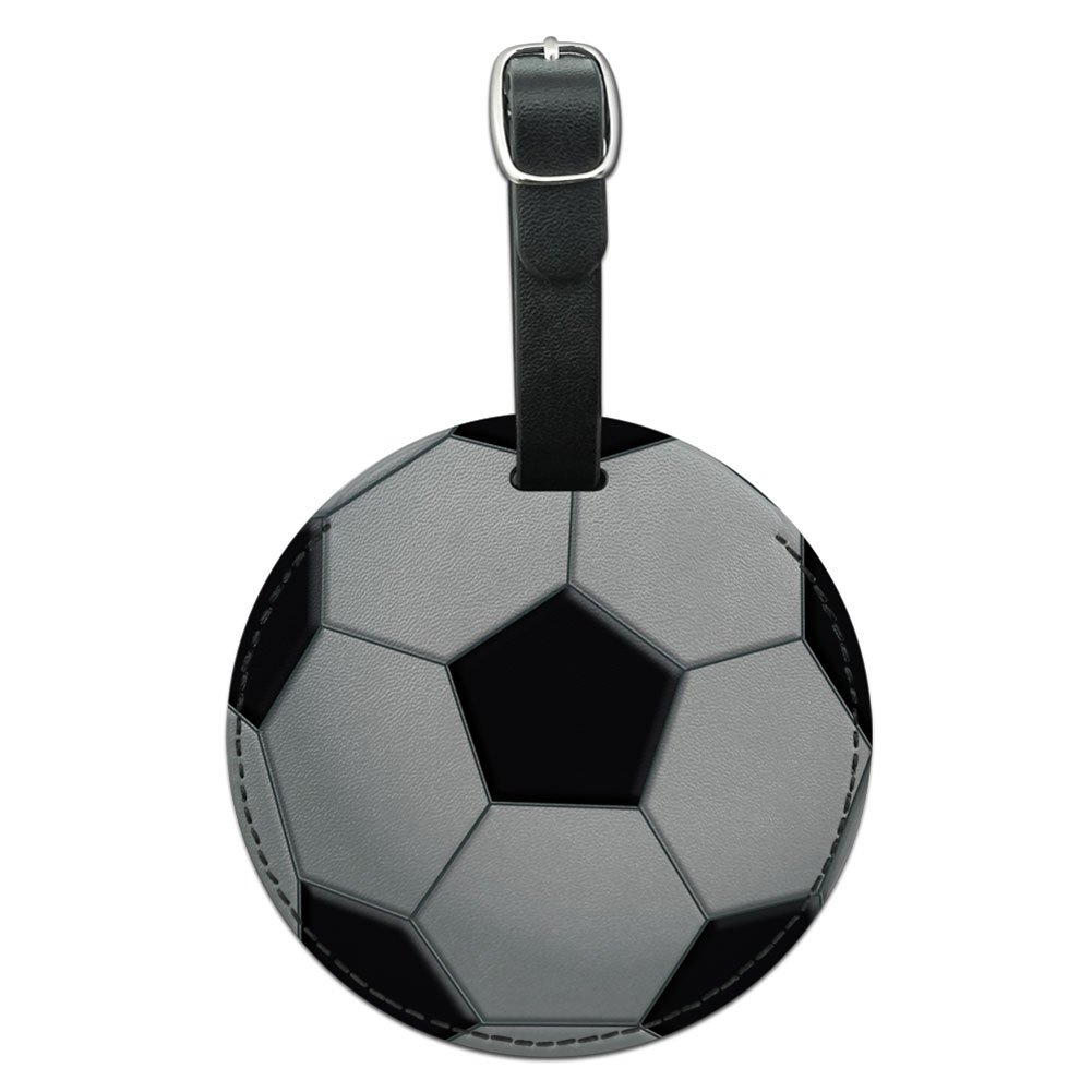 Premium Leather Soccer Ball Luggage Tag for Suitcases & Carry-Ons - Black | Durable & Stylish Travel Accessory for Sports Fans & Frequent Flyers