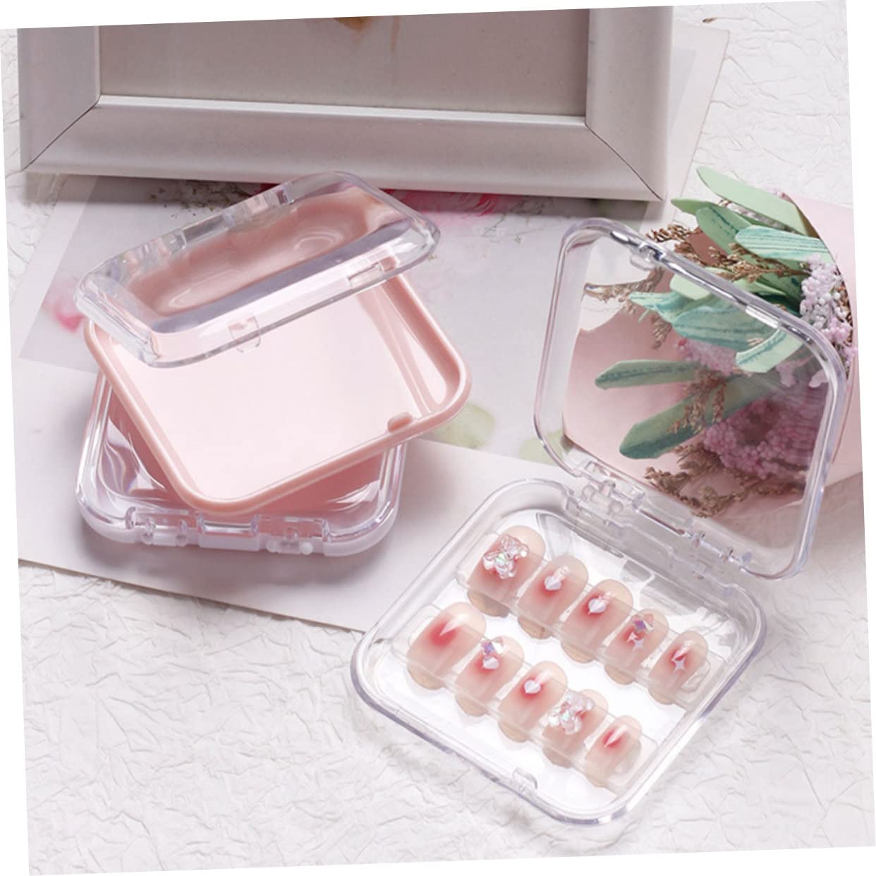 Beavorty 6Pcs ABS Nail Art Storage Box - Press On Nails, False Lashes & Nail Accessories Organizer - Portable Nail Supply Container for Salon, Travel & Home Decor