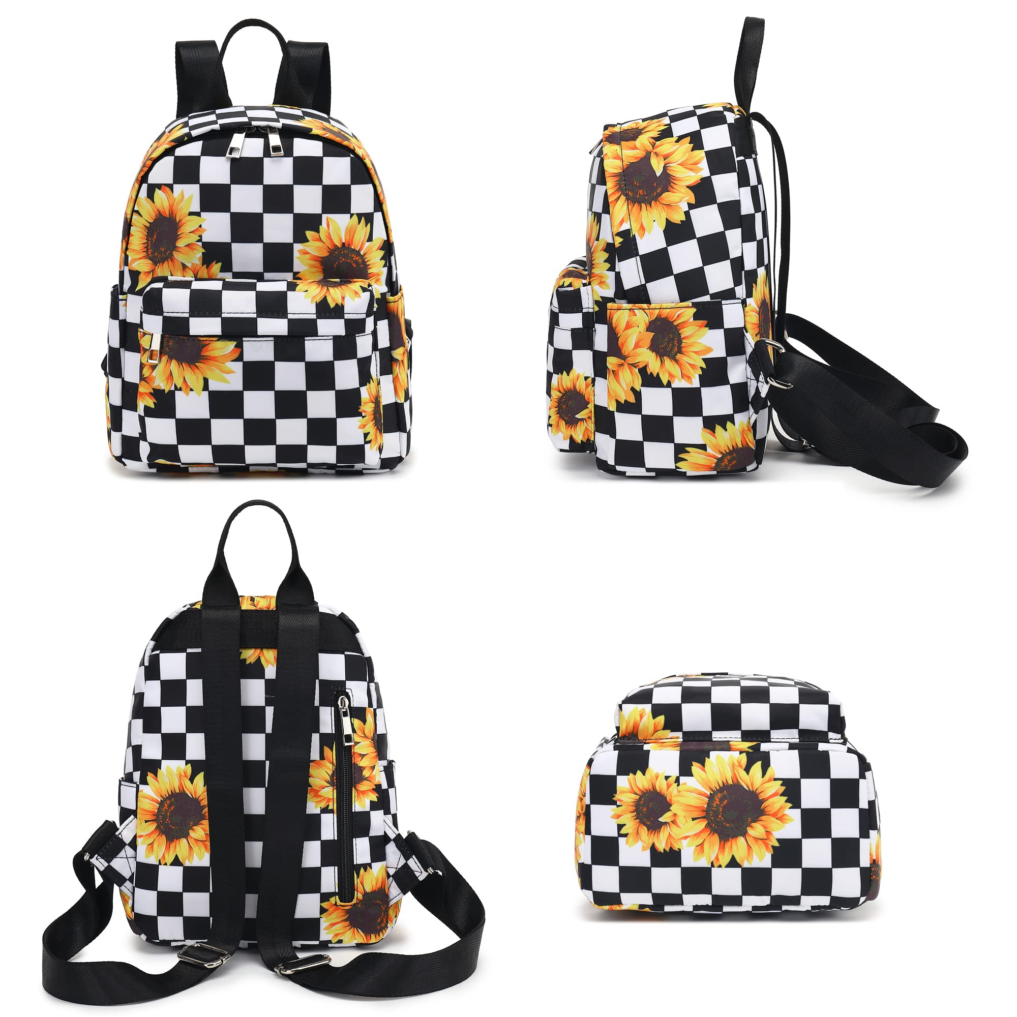 Stylish Mini Backpack for Women & Girls - Small Cute Backpack Purse for Teens, Kids School, Travel & Daily Use (Checkered Sunflower Pattern) - Perfect for School, Shopping, Outings & Weekend Adventures